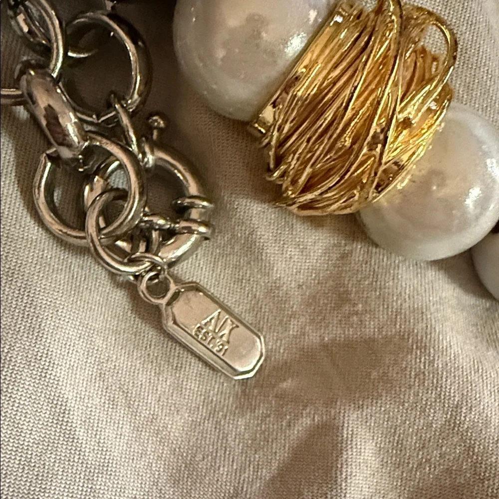 Armani Exchange White, Gold & Silver Bold Beaded Necklace